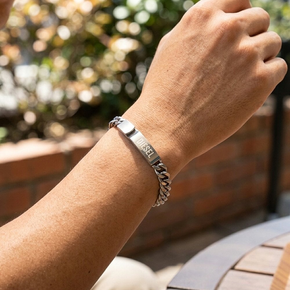 DIESEL ディーゼル DX0966040 メンズ ブレスレット アクセサリー シルバー ロゴプレート プレゼント【海外正規品】送料無料