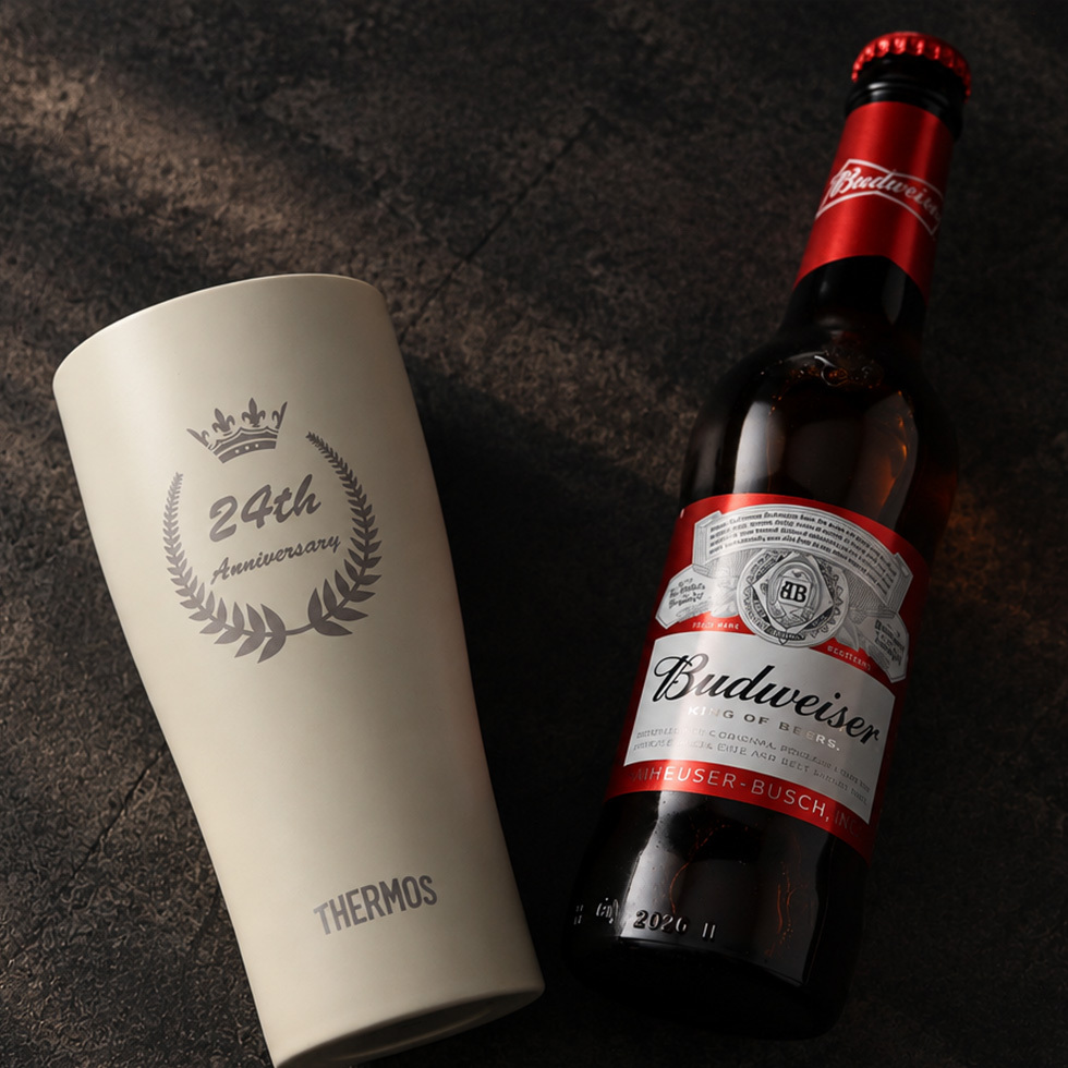 【名入れ ビール 】バドワイザー＆サーモスセット タンブラー 真空断熱 マグカップ 名入れ 名前入り オリジナル ギフト 彫刻 プレゼント ビール ハイボールカップ
