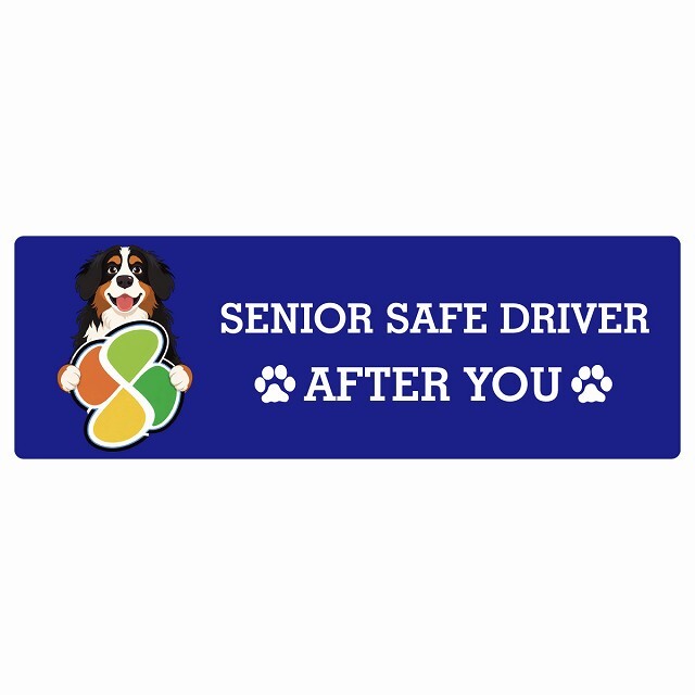 カーサイン 高齢者マーク SENIOR SAFE DRIVER バーニーズマウンテンドッグ ステッカー シール 長方形 20x6.7cm 肉球 日本製 車