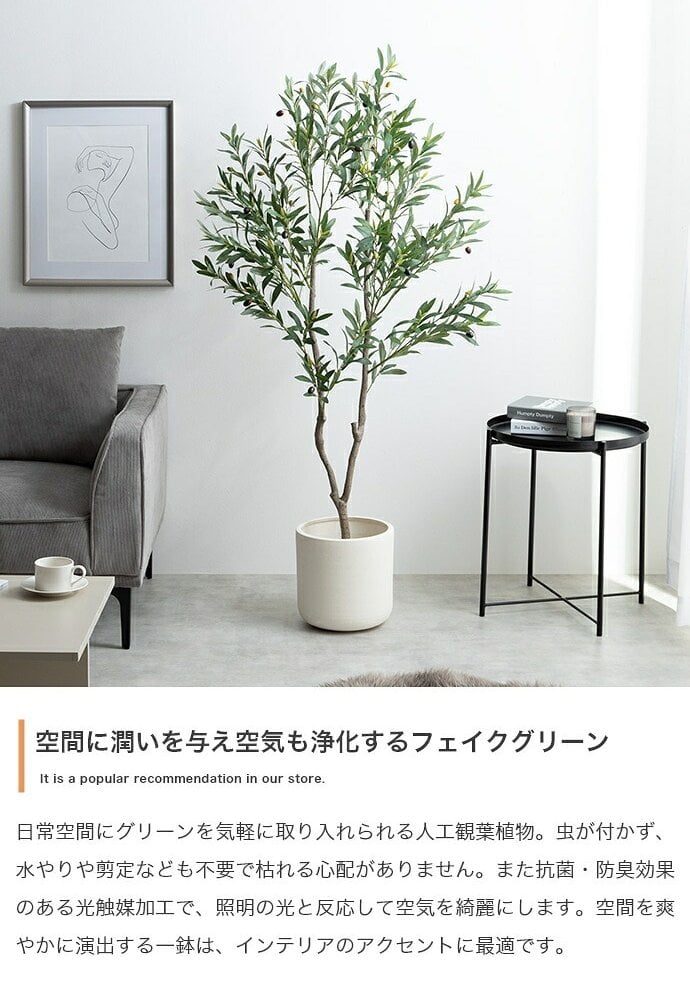 照明 ライト ナチュレ 観葉植物 オリーブ フェイクグリーン 人工 室内 リビング オフィス 一人暮らし 緑 光触媒 空気清浄 消臭 抗菌 防汚 ホルムアルデヒド分解 高さ150cm 造花 おしゃれ 植木 鉢植え 観賞用 グリーン