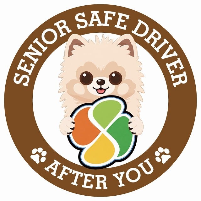 カーサイン 高齢者マーク SENIOR SAFE DRIVER ポメ柴 ステッカー シール 直径13cm 肉球 日本製 車