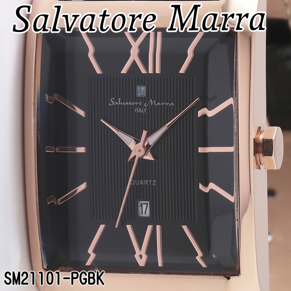 【送料無料】（お取り寄せ）腕時計 メンズ Salvatore Marra サルバトーレマーラ レクタンギュラー(スクエア)ケース 3気圧防水 レザーベルト アナログ SM21101-PGBK ブランド 人気 シンプル ウォッチ カジュアル フォーマル [SM21101-PGBK]