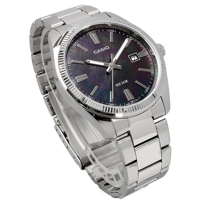 CASIO 腕時計 カシオ 時計 ウォッチ チープカシオ チプカシ アナログ クオーツ メタルバンド シルバー ブラック マザーオブパールダイアル 海外モデル MTP-1302DS-1AV [並行輸入品]