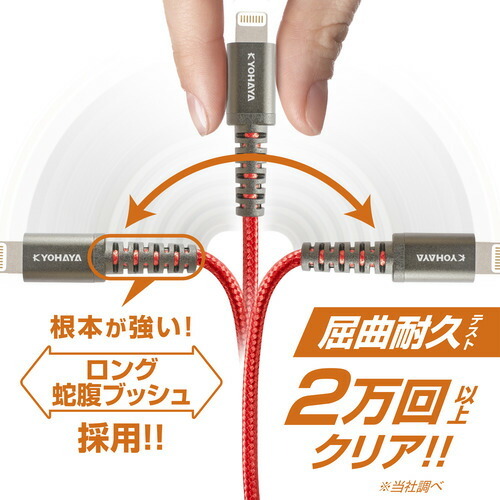 京ハヤ VPBD050LRD 強靭ライトニングケーブル50 KYOHAYA 50cm レッド