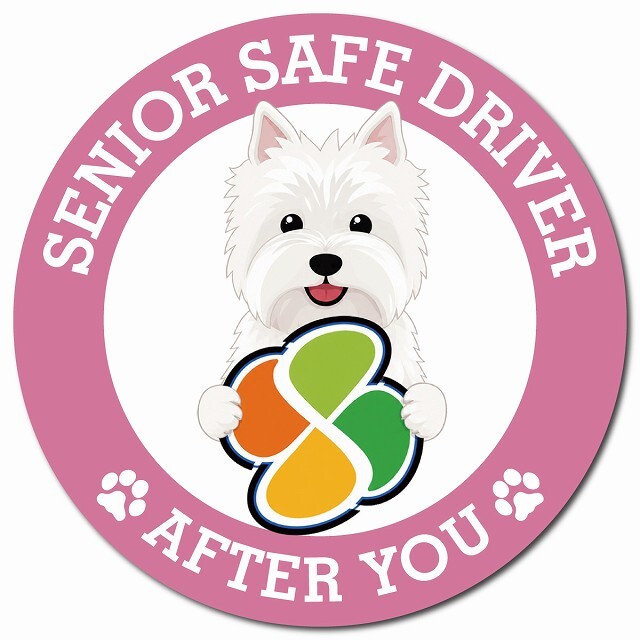 カーサイン 高齢者マーク SENIOR SAFE DRIVER ウエストハイランドホワイトテリア マグネット 強力 直径13cm 肉球 日本製 車 ステッカー