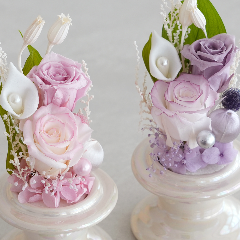 ☆プリザーブドフラワー お供え花 ガラスドーム仏花 ローズメモリー☆ プリザーブドフラワー お供え花 仏花 ガラスドーム仏花 プリザーブドフラワー 仏花 お供え プリザーブドフラワー ローズ バラ ピンク ラベンダー パープル 枯れない仏花 水替え不要 お手入れ簡単 ギフト プレゼント
