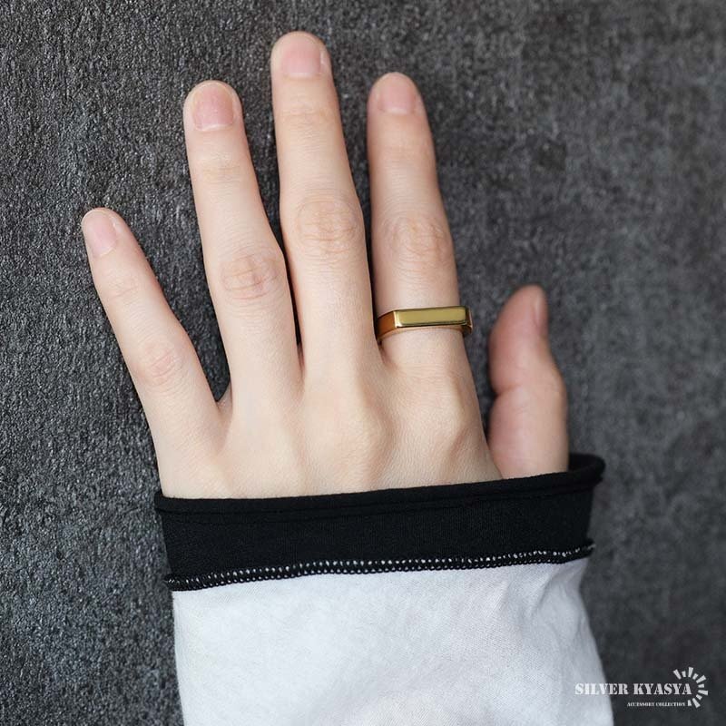 ステンレス コスパ最高 細身 印台リング シンプルリング シグネットリング ゴールド シルバー 指輪 メタル 細め スタンプ スクエア ピンキー 人気 プチプラ レディース 女性 金属アレルギー対応