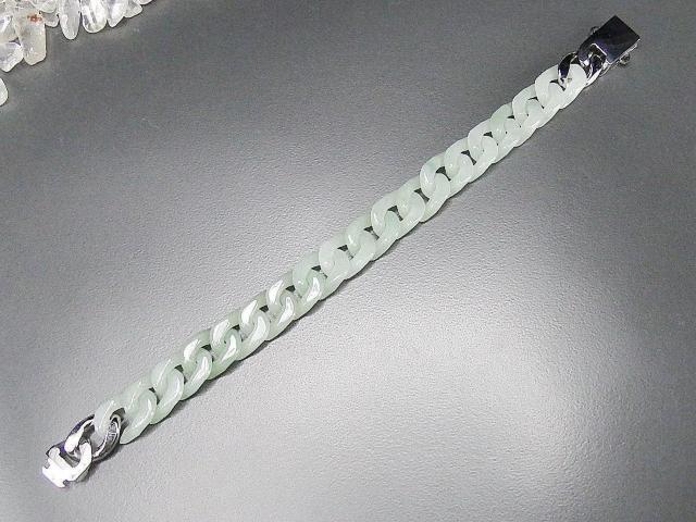 天然ひすい喜平チェーン形12mm本翡翠ブレスレットステンレス留め金