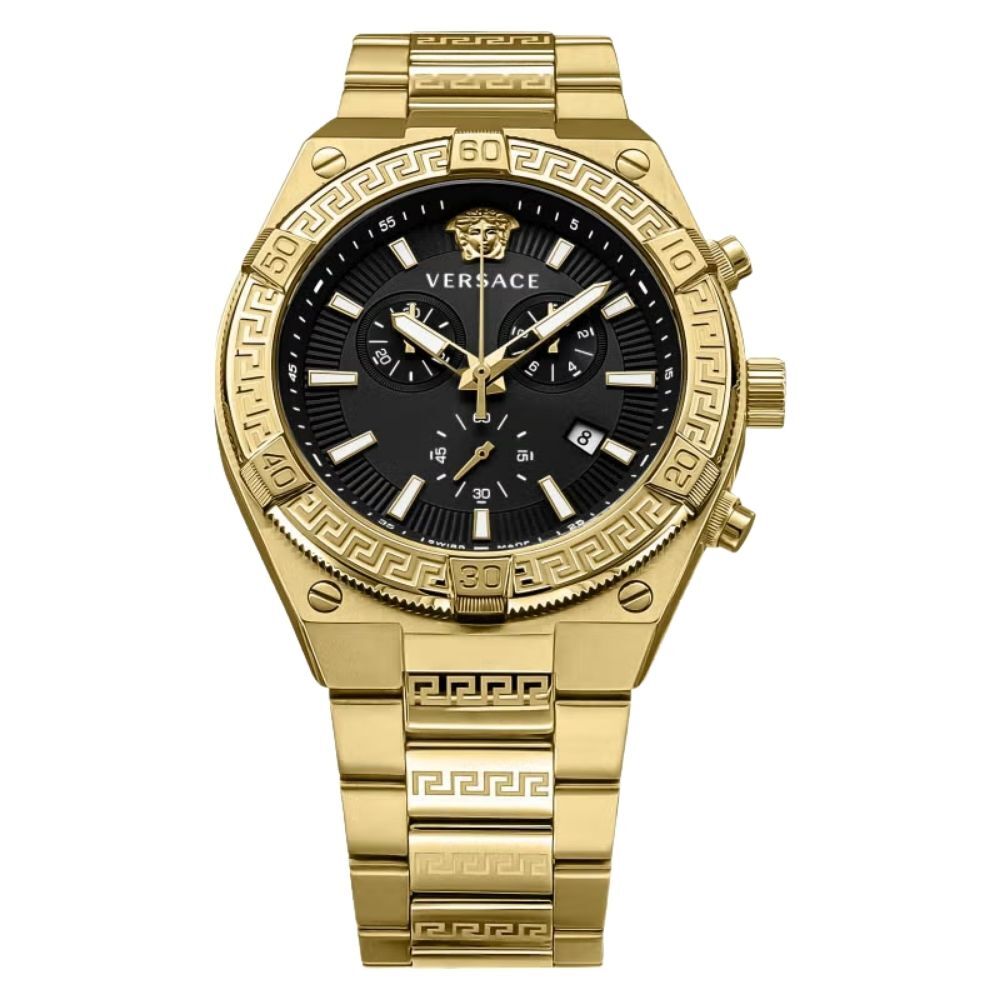 ヴェルサーチェ 腕時計 メンズ ブラック ゴールド 46mm VERSACE クロノグラフ スイス製 メンズ腕時計 イエローゴールド 高級 ブランド おしゃれ プレゼント ギフト 卒業 入学 お祝い