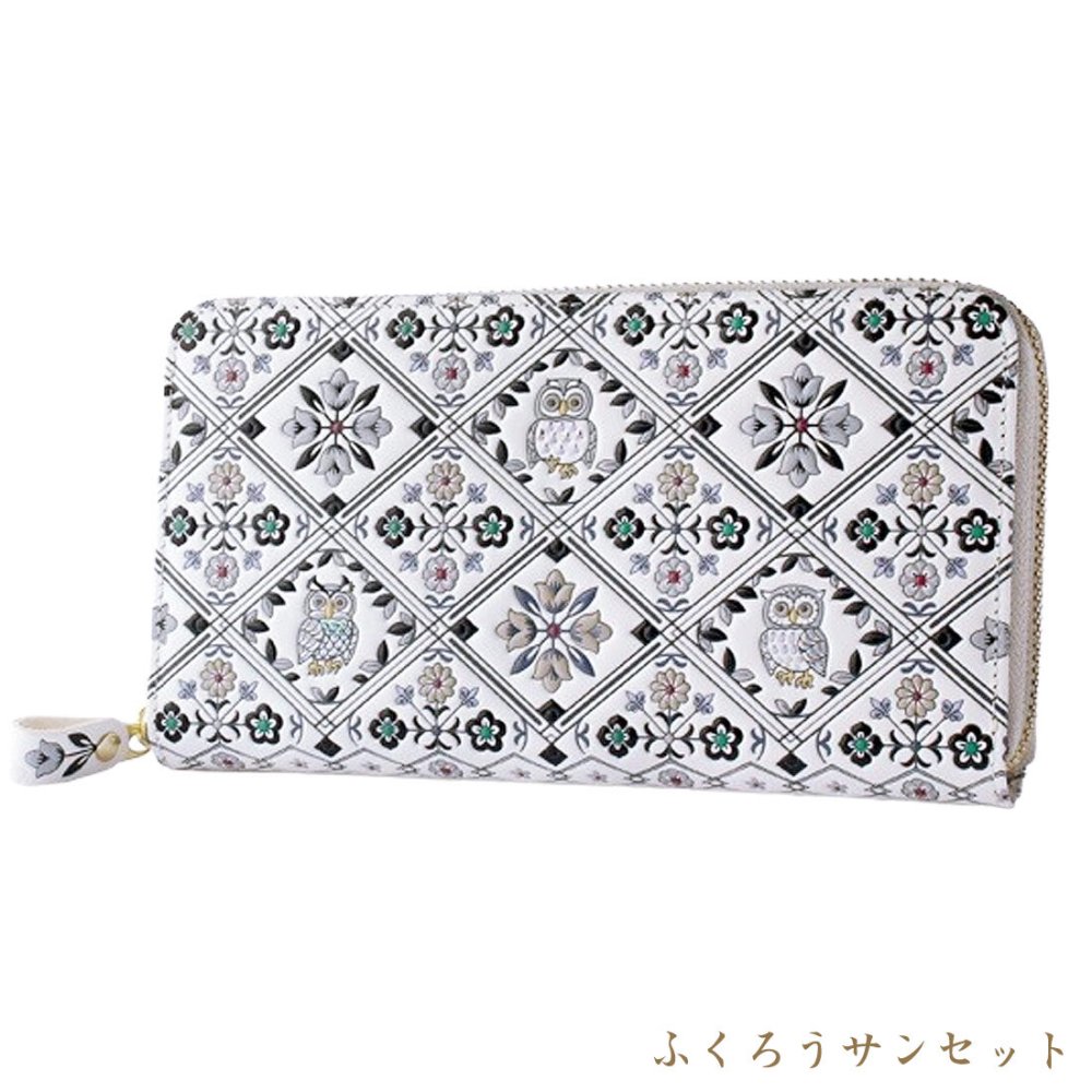 浅草文庫 長財布 オリエント WA-4 ラウンド財布 柄 財布 サイフ ラウンドファスナー ラウンドジップ 浅草 文庫革 友禅染 江戸小紋 送料無料 レザー 牛革 レディース ギフト プレゼント
