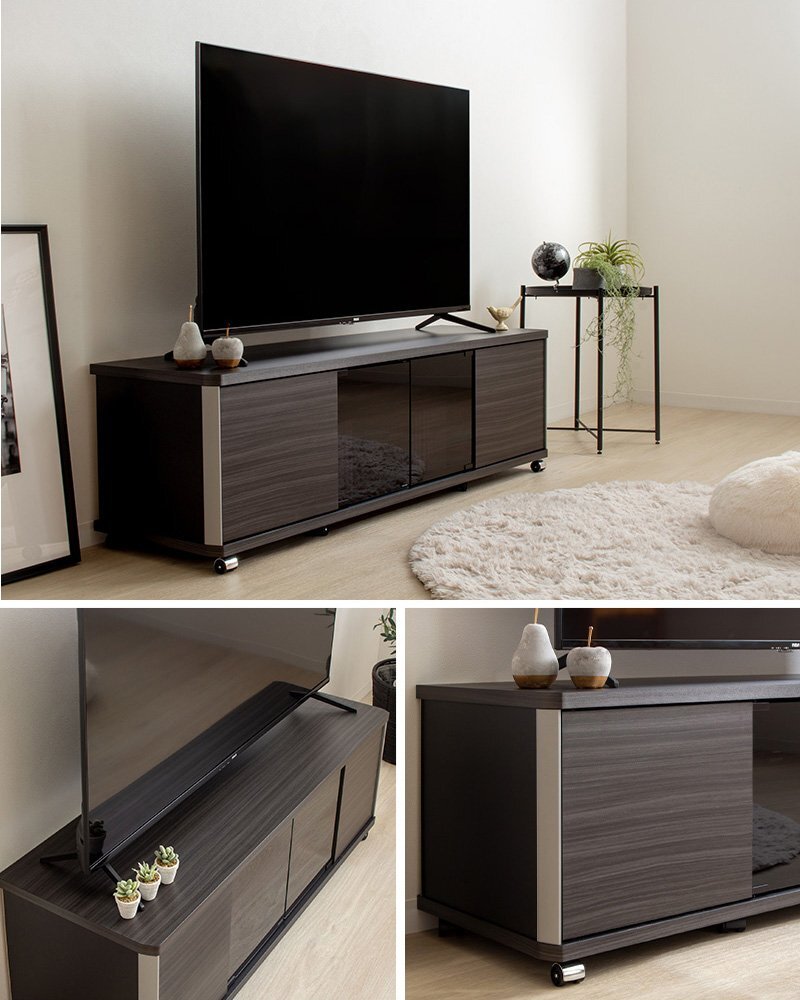 テレビ台 テレビボード ローボード 55インチ 50インチ 43型 対応 幅120cm キャスター付き TV台 TVボード AVボード ロータイプ ガラス扉 スモーク 木製 大容量 収納 おしゃれ 北欧 グレー 新生活