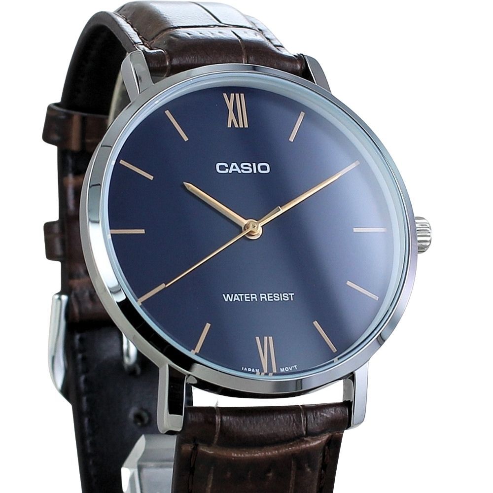 箱なし カシオ 腕時計 メンズ CASIO ブルー ネイビー ブラウン シルバー レザー 革ベルト 海外モデル 逆輸入 薄型 シンプル ビジネス 仕事 就職祝い 誕生日 父の日 プレゼント ギフト 成人 卒業 入学
