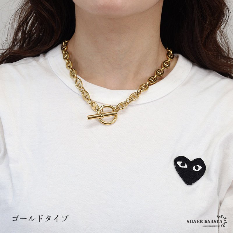 ステンレス マンテルネックレス アンカー チェーンネックレス 18KGP ゴールド シルバー シンプル 存在感 メタル お洒落 錨 レディース 女性 金属アレルギー対応