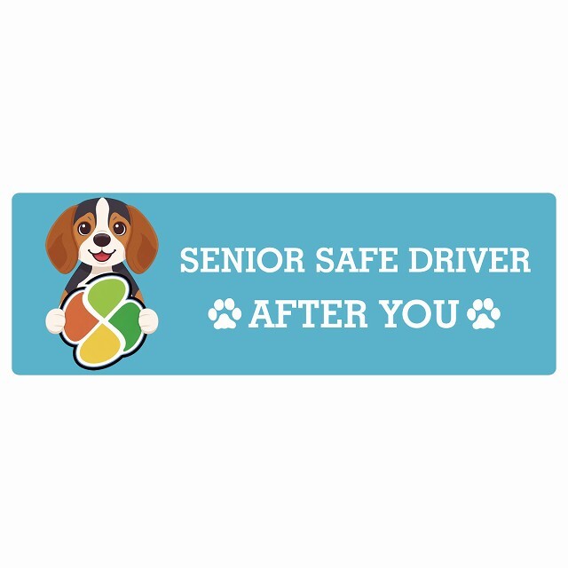 カーサイン 高齢者マーク SENIOR SAFE DRIVER ビーグル ステッカー シール 長方形 15x5cm 肉球 日本製 車