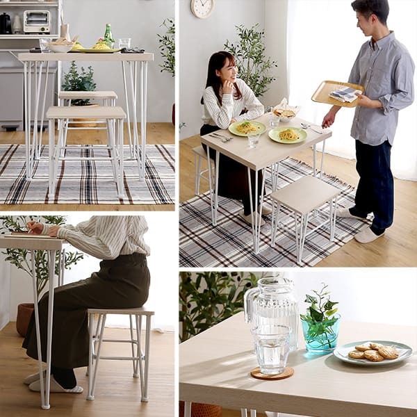 ダイニング テーブル チェア 3点セット ホワイト家具 シンプル PVC 天板 スチール脚 おうちカフェ コンパクト 一人暮らし 二人暮らし 2人掛け 2名掛け ワンルーム デスク テレワーク 新生活