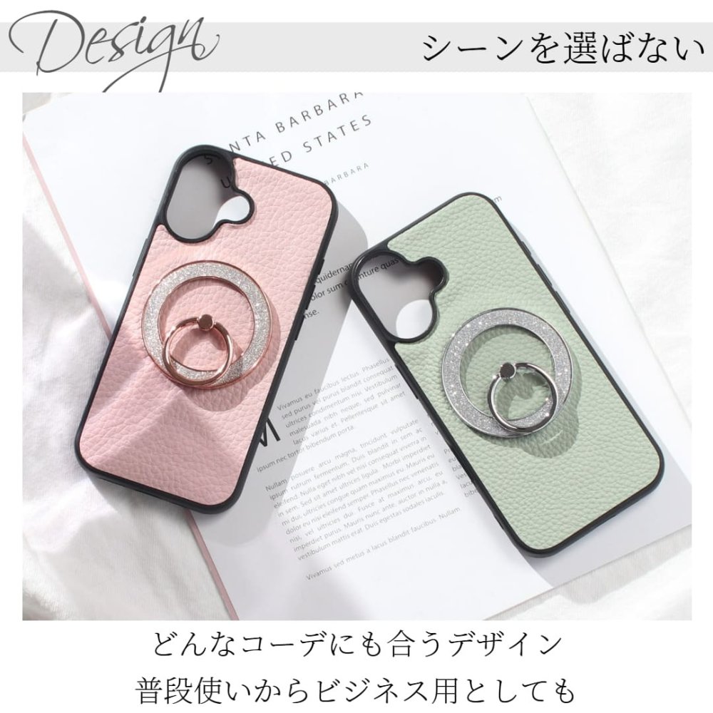 iphone ケース リング付き レザー iphone17 iphone16 iphone15 iphone14 iphone13 pro SE MagSafe マグセーフ マグネット くすみカラー かわいい スリム アイフォン 17 16 15 14 13 se3 magsafe対応 リング スタンド 17pro 16pro 15pro 13mini 落下防止 メタリック 送料無料