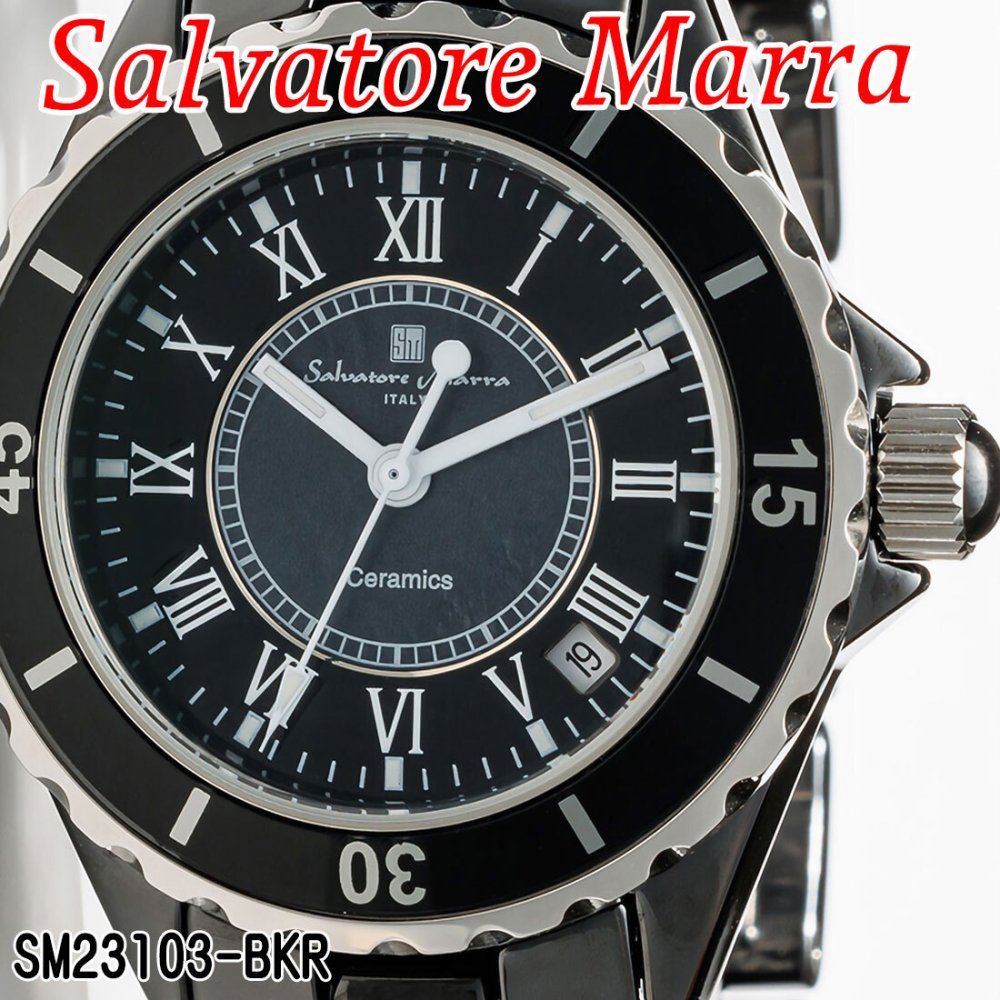 【送料無料】（お取り寄せ）腕時計 メンズ Salvatore Marra サルバトーレマーラ セラミックウォッチ アラビアインデックス 3気圧防水 回転ベゼル SM23103-BKR ブランド 人気 シンプル ウォッチ カジュアル フォーマル 誕生日 [SM23103-BKR]