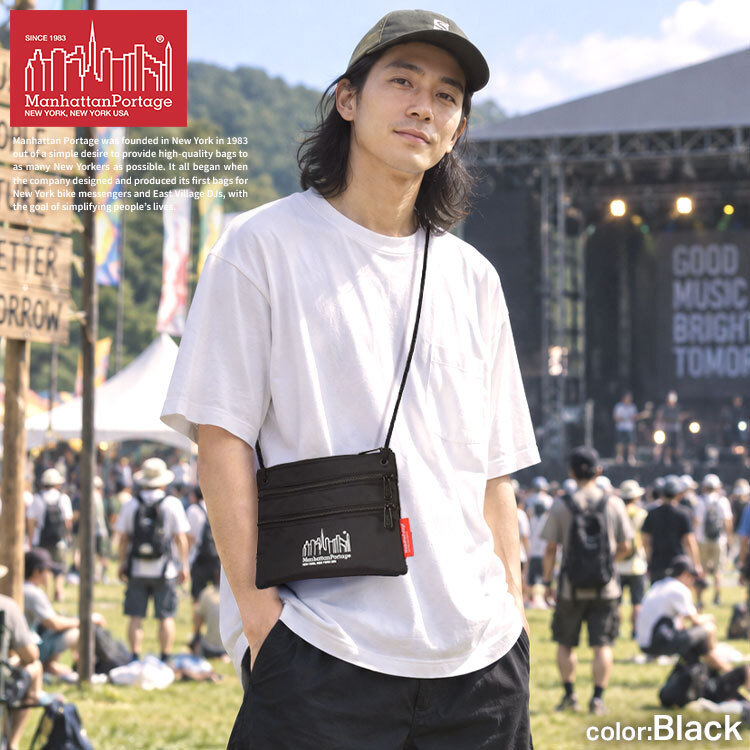 マンハッタンポーテージ サコッシュ Manhattan Portage メンズ レディース 耐水 丈夫 軽量 A6 ナイロン 薄マチ 薄型 黒 ブラック シンプル ミニ ショルダーバッグ バッグインバッグ フェス ライブ 旅行 アウトドア レジャー Triple Zipper Pouch ブランド TRIPLEZIPPOUCH