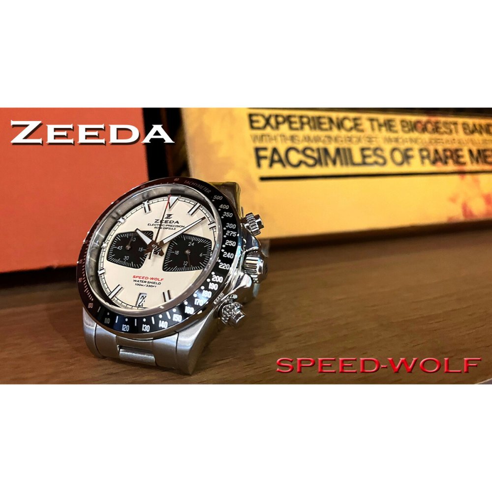ジーダ ZEEDA スピードウルフ SPEED-WOLF VINTAGE WHITE 腕時計 メンズ メカニカルクォーツ クロノグラフ SPW-VWH