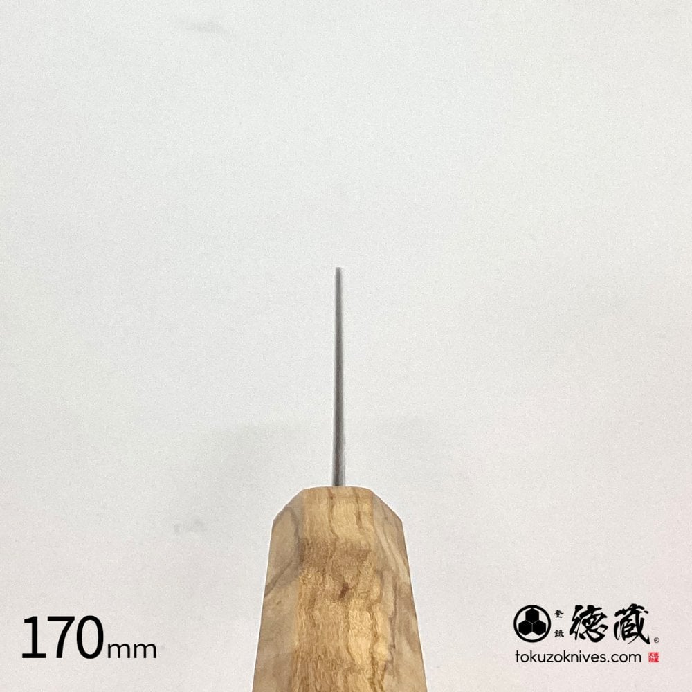 切付三徳ステンレス包丁　170mm SLD ダマスカス オリーブ八角柄 黒染仕上げ 日本製 徳蔵刃物 【TOKUZO KNIVES】 JAPAN Kitchen Knives 包丁 ほうちょう ホウチョウ 切れ味 家庭用 万能 両刃 お手入れ簡単 錆に強い プレゼント ギフト 贈り物 一生モノ INOX・イノックス