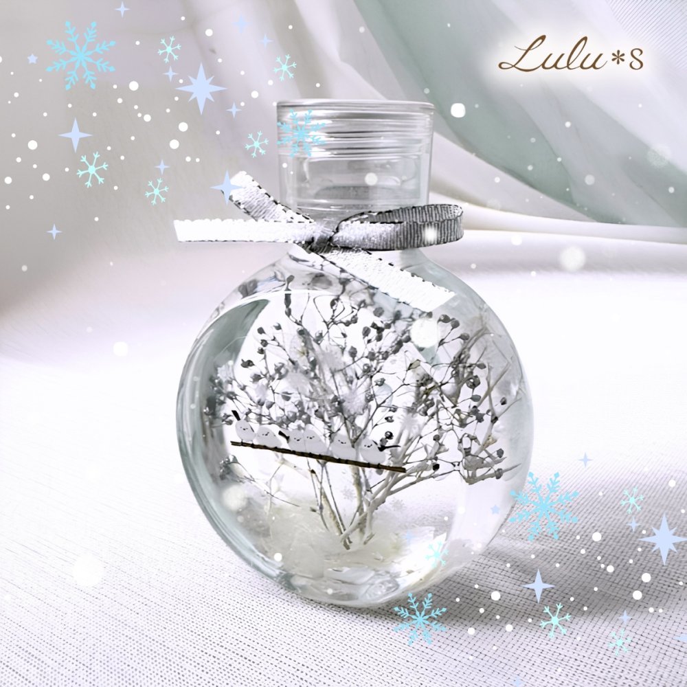 【冬の森】シマエナガ ハーバリウム 150ml | 6羽 仲良し 家族 | プリザーブドフラワー インテリア 雑貨 | 誕生日 プレゼント 女性 鳥好き | Lulu's ルルズ