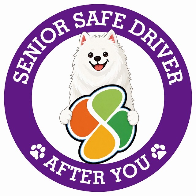 カーサイン 高齢者マーク SENIOR SAFE DRIVER サモエド ステッカー シール 直径13cm 肉球 日本製 車