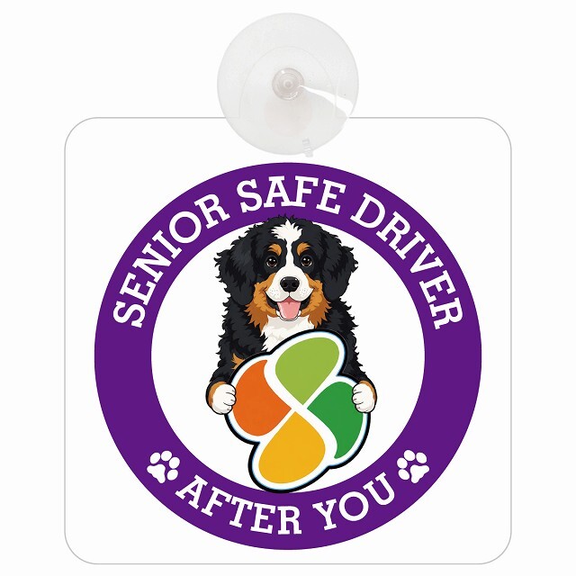 カーサイン 高齢者マーク SENIOR SAFE DRIVER バーニードゥードル 車内用 吸盤タイプ 収れん火災防止タイプ 肉球 日本製 車 ステッカー