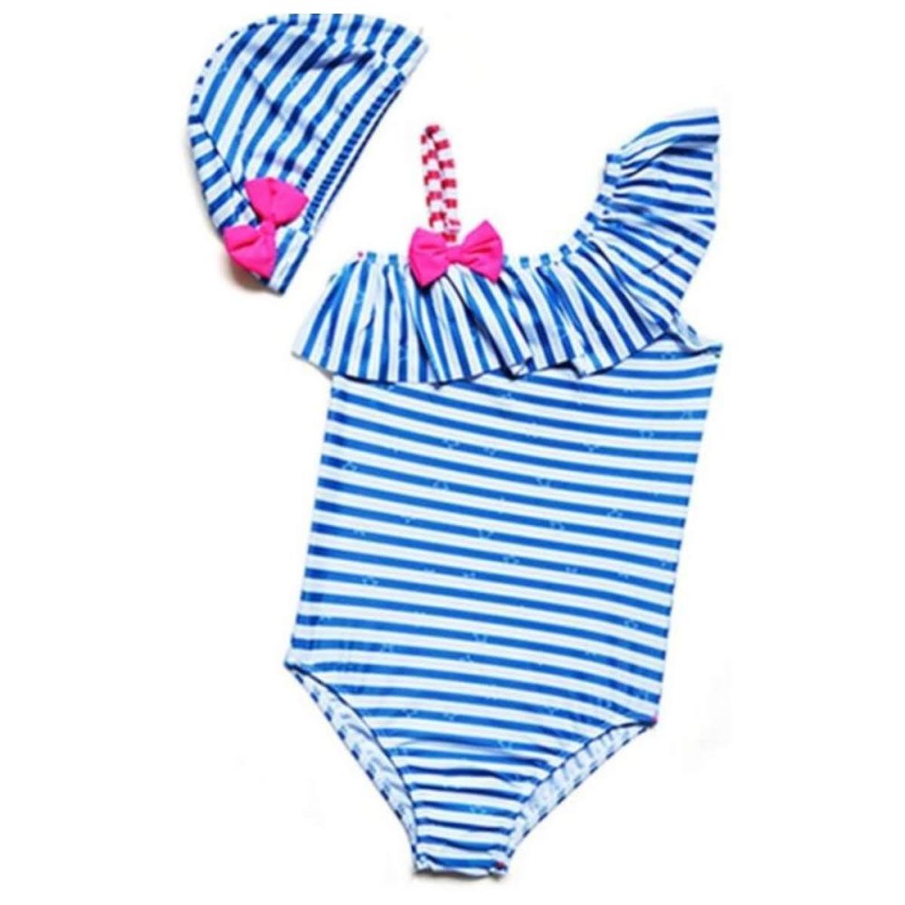 キッズ 水着 女の子 ワンピース ストライプ フリル カラー: レッド／ブルー 身長: 100cm／110cm 子供用 こども ジュニア 女児 かわいい おしゃれ 保育園 幼稚園 小学生 海 プール 水遊び 夏休み レジャー スイムウェア 夏 初夏の準備