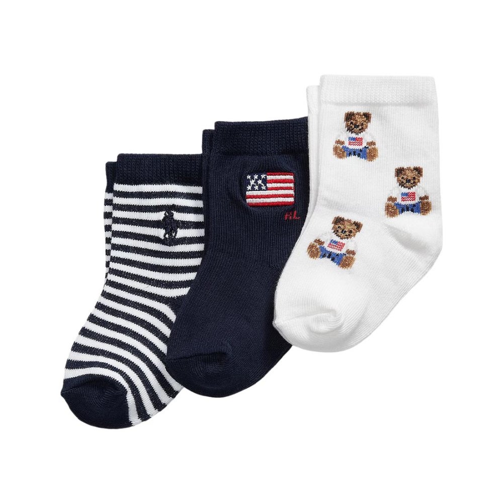 赤ちゃん 靴下 3足セット ポロラルフローレン POLO RALPH LAUREN 女の子 男の子 6ヶ月 1歳 ベビー ソックス 脱げにくい 柔らか クルー丈 ピンク 白 紺 おしゃれ かわいい シンプル コットン混 ボーダー 無地 ポロベア ポニー 出産祝い 孫 誕生日 ギフト プレゼント