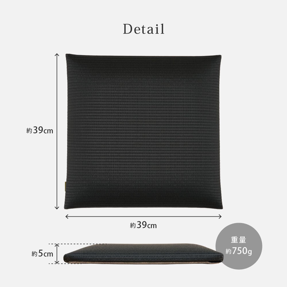 畳クッション 楽座 らくざ 日本製 約39×39×5cm 水拭きできる い草風 座布団 樹脂畳 炭配合 消臭 ホルムアルデヒド吸着 高反発ウレタン4cm 底付き感軽減 滑りにくい 和室 洋室 リビング 飲食店 旅館 業務用 ブラック 来客向け 快適
