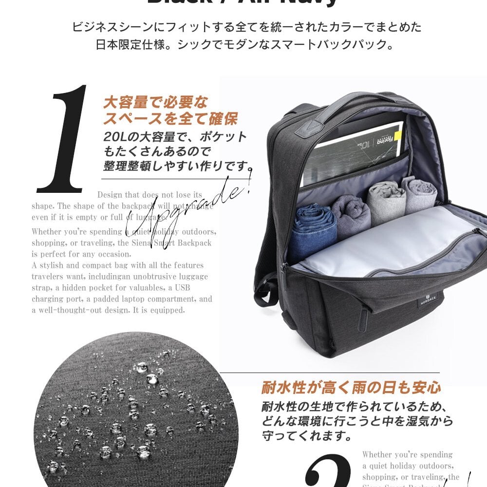 【正規輸入販売代理店】Nordace Siena Pro15 日本限定カラー リュック ビジネスリュック メンズ レディース ブランド [ ノルディス シエナ プロ ND1118 ] 大容量 軽量 USB充電ポート付き 180°開口 旅行 通学 通勤 プレゼント 新生活