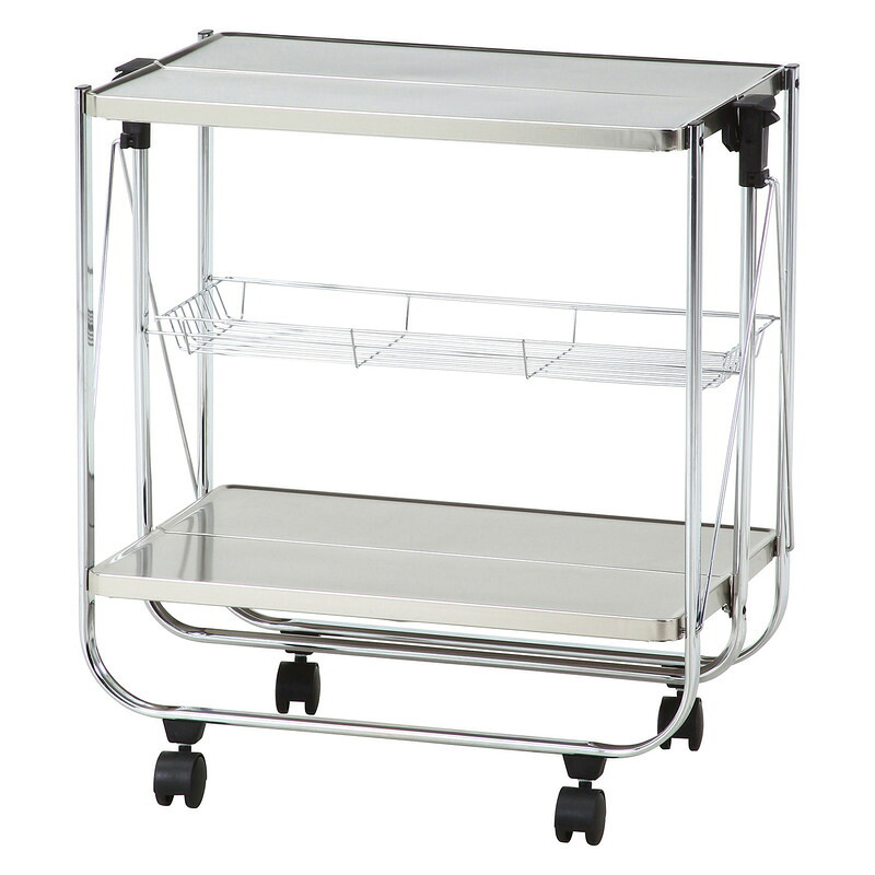 スタイリッシュフォールディングワゴン シルバー・白大理石柄 2色展開 キッチンワゴン レンジ台 収納 キャスター付き 省スペース おしゃれ シンプル 新生活 家具 インテリア 不二貿易