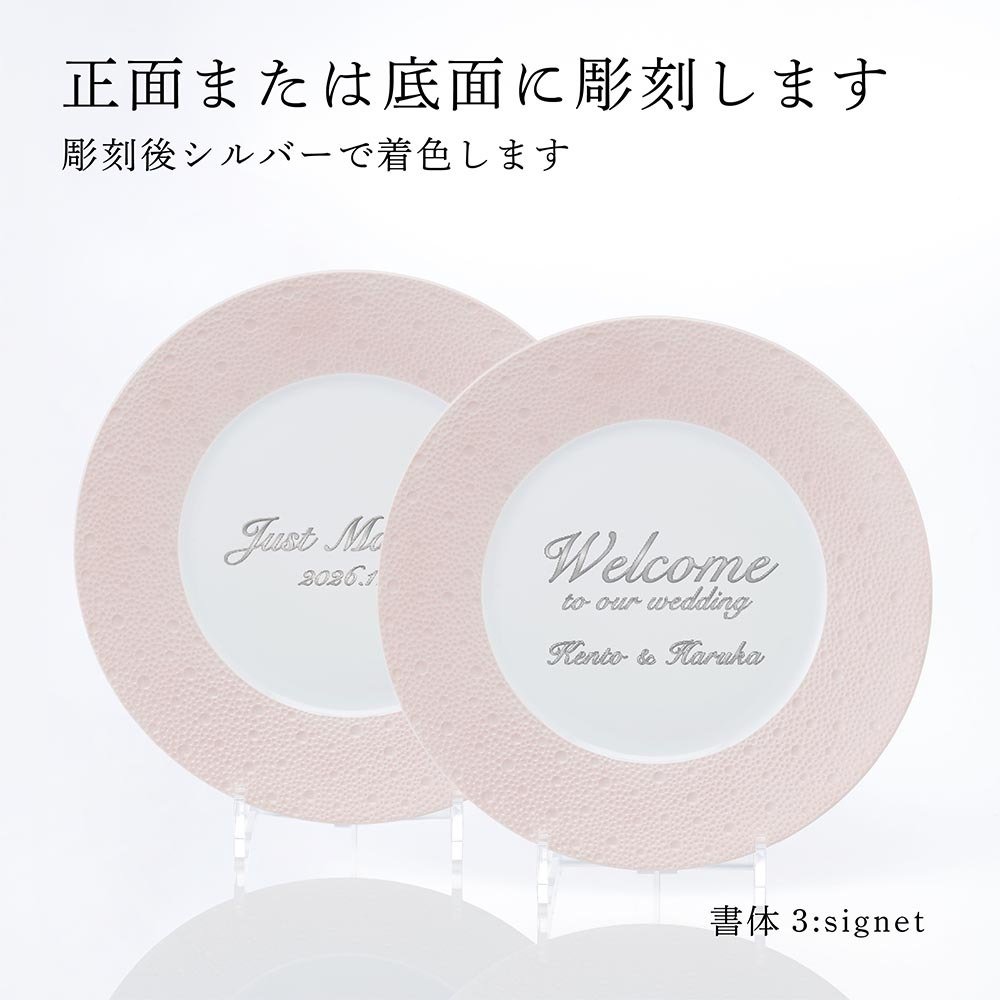 BERNARDAUD ベルナルド エキュム ローズ ディナープレート 26cm ペア 名入れ彫刻代込み 名前 彫刻 刻印 お祝い プレゼント ギフト 記念日 高級 ブランド 結婚祝い 新築祝い 誕生日 法人 お皿 プレート インテリア ピンク 大皿 ウェルカムボード
