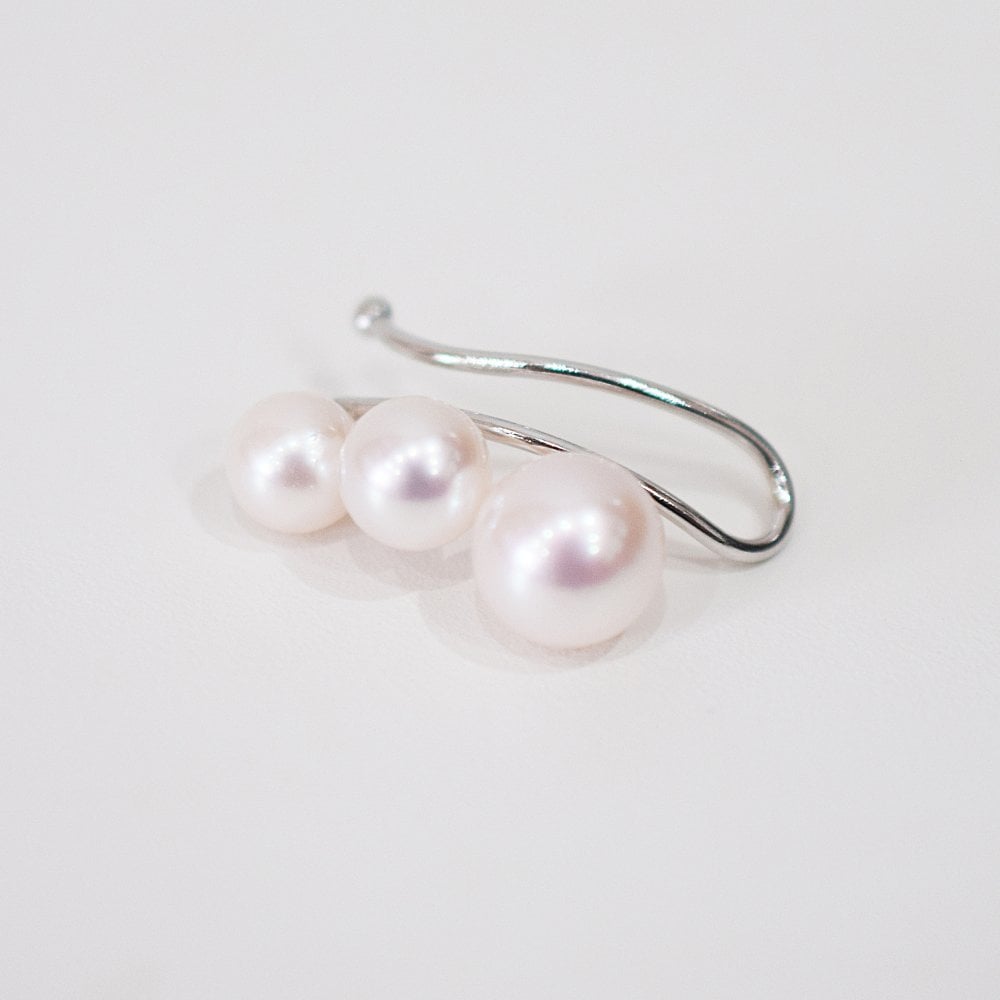 ［pearl625］片耳用 あこや真珠 5.5mm - 7.5mm 3連 ホワイトピンク イヤーカフ SV925