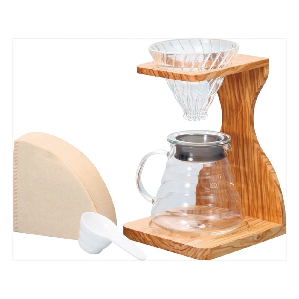 ハリオ V60 オリーブウッドスタンドセット ペーパーフィルター付き コーヒードリッパー サーバー 耐熱ガラス 木製ドリップ台【北海道・沖縄県・離島 配送不可】
