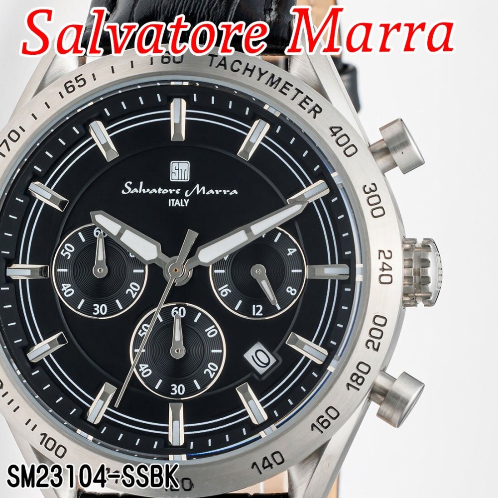 【送料無料】（お取り寄せ）腕時計 メンズ Salvatore Marra サルバトーレマーラ クロノグラフ 10気圧防水 レザーベルト SM23104-SSBK 本革レザー 高級感 ブランド 人気 シンプル ウォッチ カジュアル フォーマル 誕生日[SM23104-SSBK]