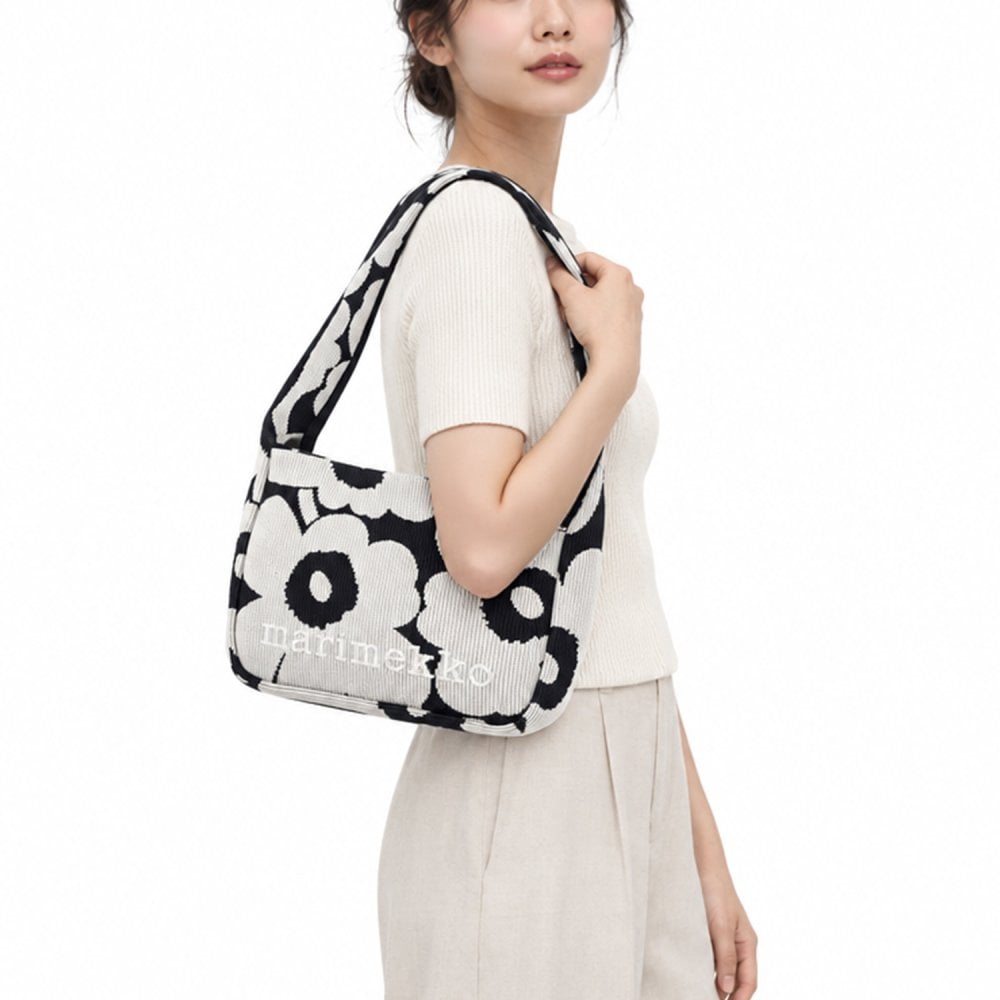 マリメッコ marimekko ショルダーバッグ ニットバッグ Unikko ウニッコ レディース ブラック 94141 094141 911 北欧雑貨 北欧デザイン 送別会 誕生日 お中元 結婚祝い 結婚式 高級 父の日 母の日 ホワイトデー