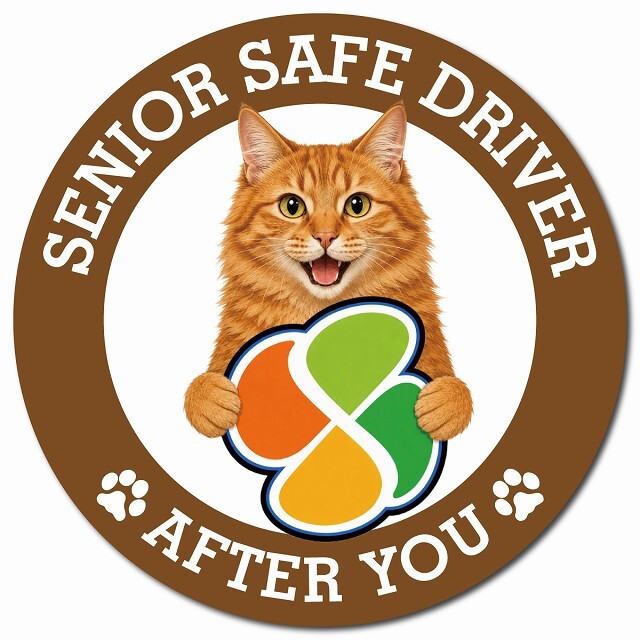 カーサイン 高齢者マーク SENIOR SAFE DRIVER アメリカンボブテイル マグネット 強力 直径13cm 肉球 日本製 車 ステッカー