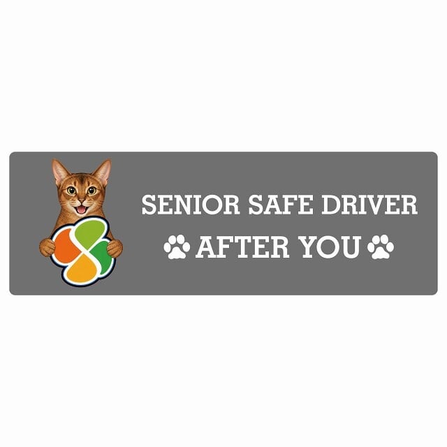 カーサイン 高齢者マーク SENIOR SAFE DRIVER アビシニアン ステッカー シール 長方形 20x6.7cm 肉球 日本製 車