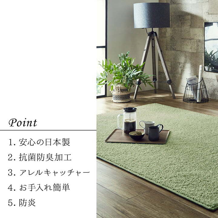 ラグ カーペット 日本 抗菌 消臭 清潔 オーダー 防炎 アレルキャッチャー 抗アレル物質 ダニ対策 シャギー 無地 約3.2畳 約200×250cm