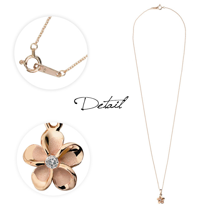 ゴールド ネックレス ハワイアンジュエリー ネックレス ピンクゴールド ネックレス プルメリア 14K K14ピンクゴールド ダイヤモンド ジルコニア K10 10Kあずきチェーン太0.7mm ギフトラッピング可能 彼女 妻 女性 レディース プレゼント ハロウィン 【品番：CG-GP109R】