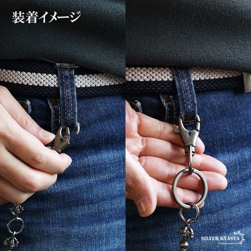 ウォレットチェーン 財布 メンズ 金剛杵 ユニークチェーン 十字架 クロス 316L ごつめ 2クリップ ロング 長め ガンメタ ブラック 個性的 ズボン 財布紐 盗難防止 紛失防止 男性