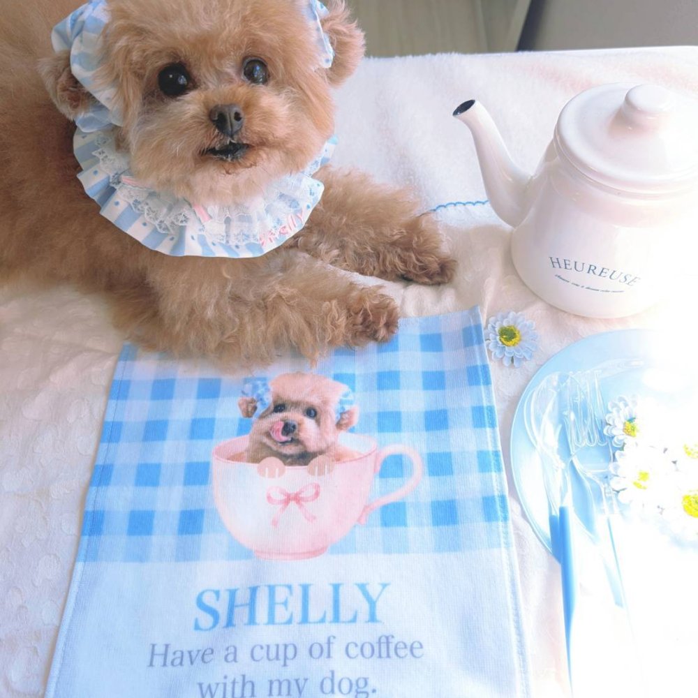 ペットのお写真で作るスイートカフェ ハンドタオル(ハンカチ)｜うちの子の写真で作るミニタオル 犬 猫 名入れ プチギフト【送料無料】ハンカチ ギフト お誕生日 母の日 父の日 敬老の日 還暦祝い クリスマスプレゼント