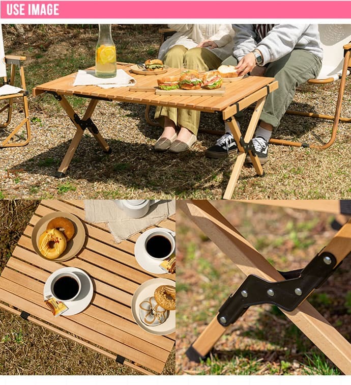 テーブル DIY 折りたたみ レジャー ウッド 90cm 木製 ロール ハイ アウトドア キャンプ バーベキュー ピクニック インテリア