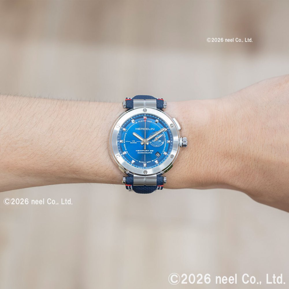エルブラン HERBELIN ニューポート NEWPORT 43mm 腕時計 メンズ クオーツ H24688A15 ラウンド 革ベルト ネイビー マレオグラフ 35周年記念