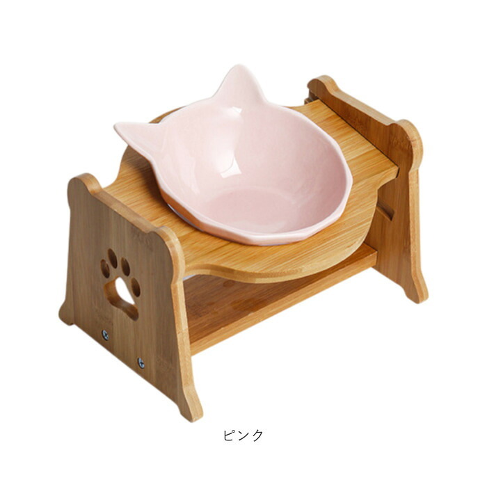 猫用フードボウル 通販 ペット用食器台 陶器製ボウル 斜め高さ調整 食べやすい猫食器 おしゃれな猫型皿 木製スタンド セラミックボウル キャットフード入れ エサ皿水入れ かわいいペット用品 首に優しい設計 傾斜付き食器台 シングルボウル 餌皿スタンドセット 陶器