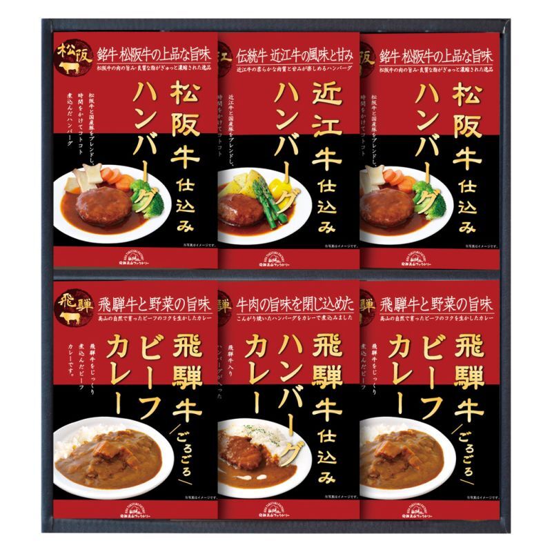 【ギフト対応無料】お歳暮・冬ギフト 飛騨高山ファクトリー 松阪牛・近江牛・飛騨牛仕込みハンバーグ&カレー詰合せ (HBK-40) ※送料無料(北海道・沖縄は除く)