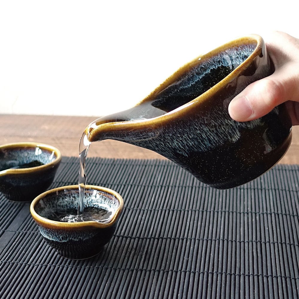 星空 窯変 酒器セット 美濃焼 おしゃれ 大人かっこいい 冷酒器 徳利 おちょこ セット 盃 とっくり 流し釉 和モダン 片口 日本酒 日本製 ぐい呑み お猪口 陶器 ドレッシングボウル 小鉢 お酒 おすすめ 人気