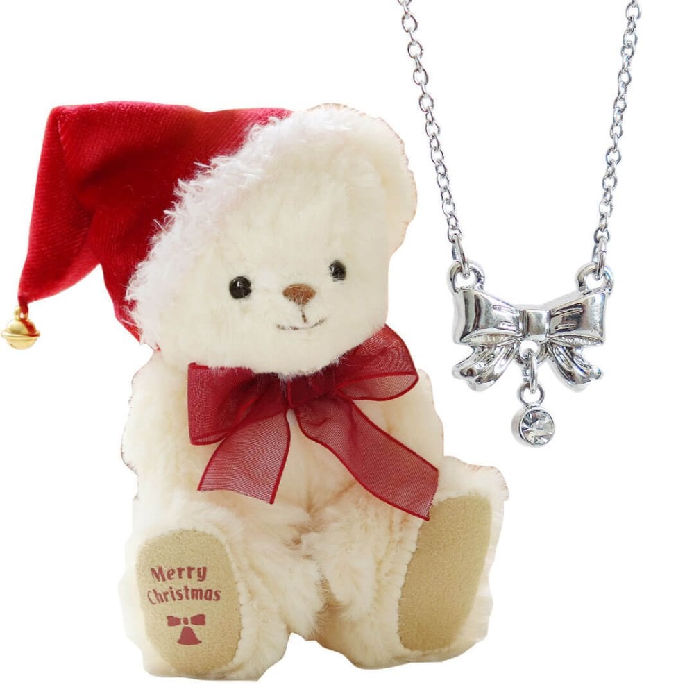 クリスマスプレゼント 彼女 女性 《X'mas限定モデル》【ふわふわベア キーホルダー 】 ネックレス マスコット 女の子 おしゃれ アクセサリー リボン シルバー キーチェーン くま 可愛い 名入れ 娘 孫 友達 テディベア 名前 シンプル 10代 20代 サンタ 妻 ぬいぐるみ 限定 【クリスマス限定 ギフトボックス入り】 2026クリスマスネックレスギフトFUU 8031001