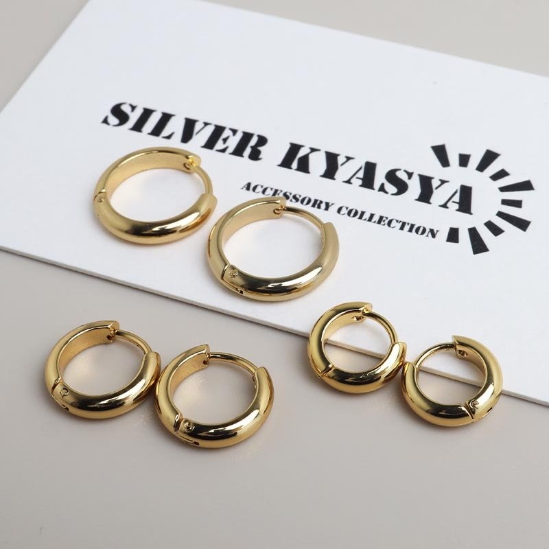 ステンレス 定番 フープピアス シンプルピアス ゴールド 幅3mm 3サイズ プチプラ メタル 小さめ 細身 プレーン ノーマル セカンド つやつや 両耳2点 レディース 女性 イヤリング 金属アレルギー対応